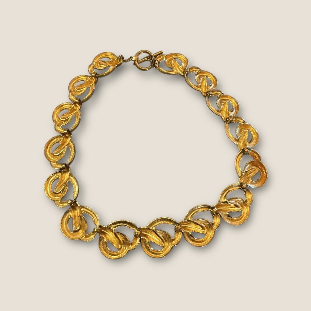 Vintage Gold-Tone Love Knot Necklace  Wide Elegant Jewelry Statement Piece